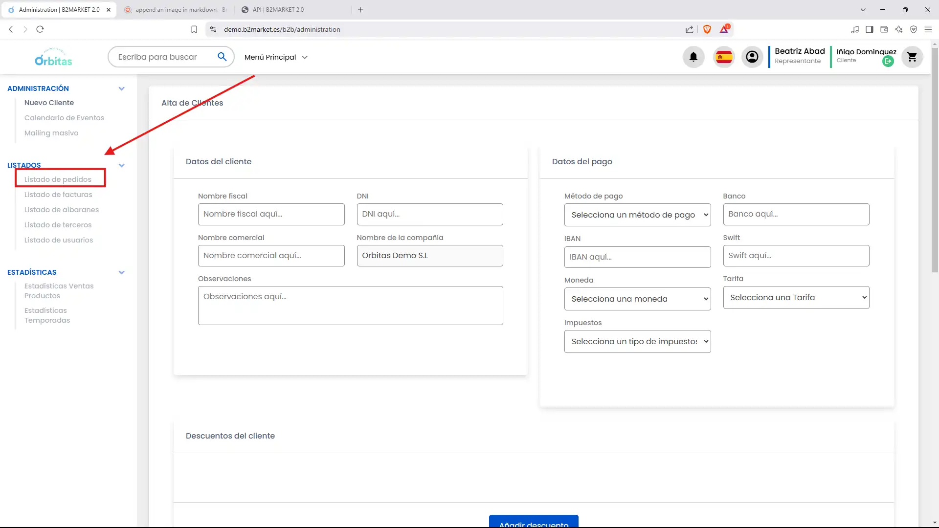 Seleccionar listado de pedidos