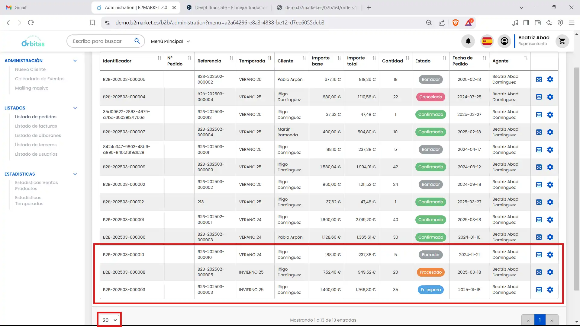 Mostrar más pedidos ejemplo