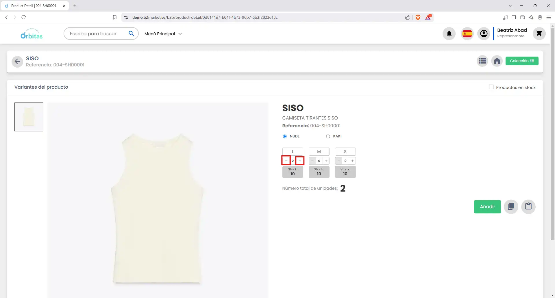 Flechas para añadir o quitar cantidades