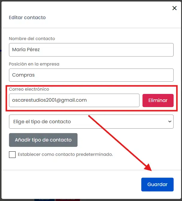 Ventana cambiar email