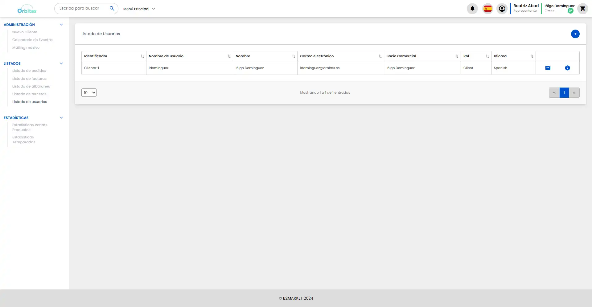 Pantalla Listado de usuarios
