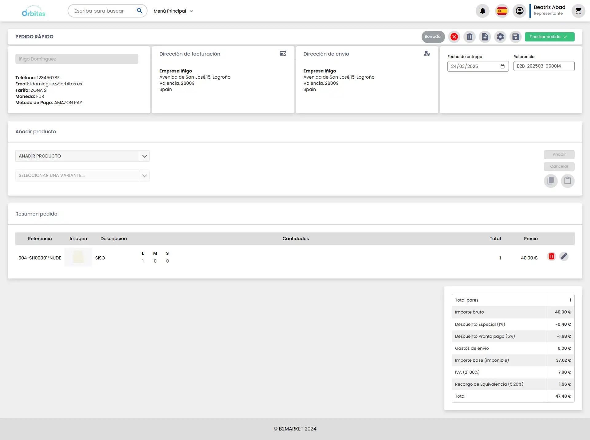 Pantalla edición rápida