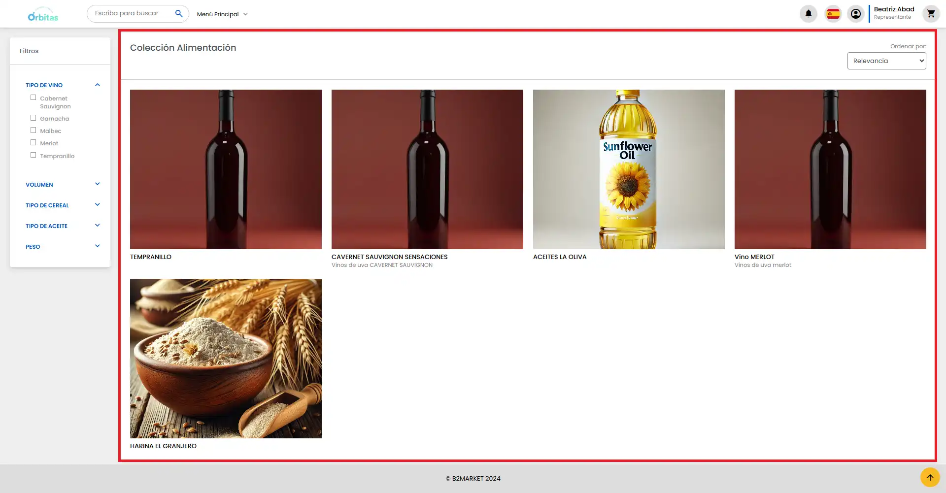 Catalogo de alimentacion seccion productos señalada