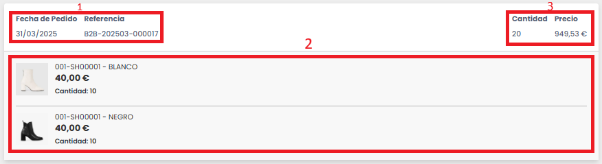 Apartado listado de pedidos