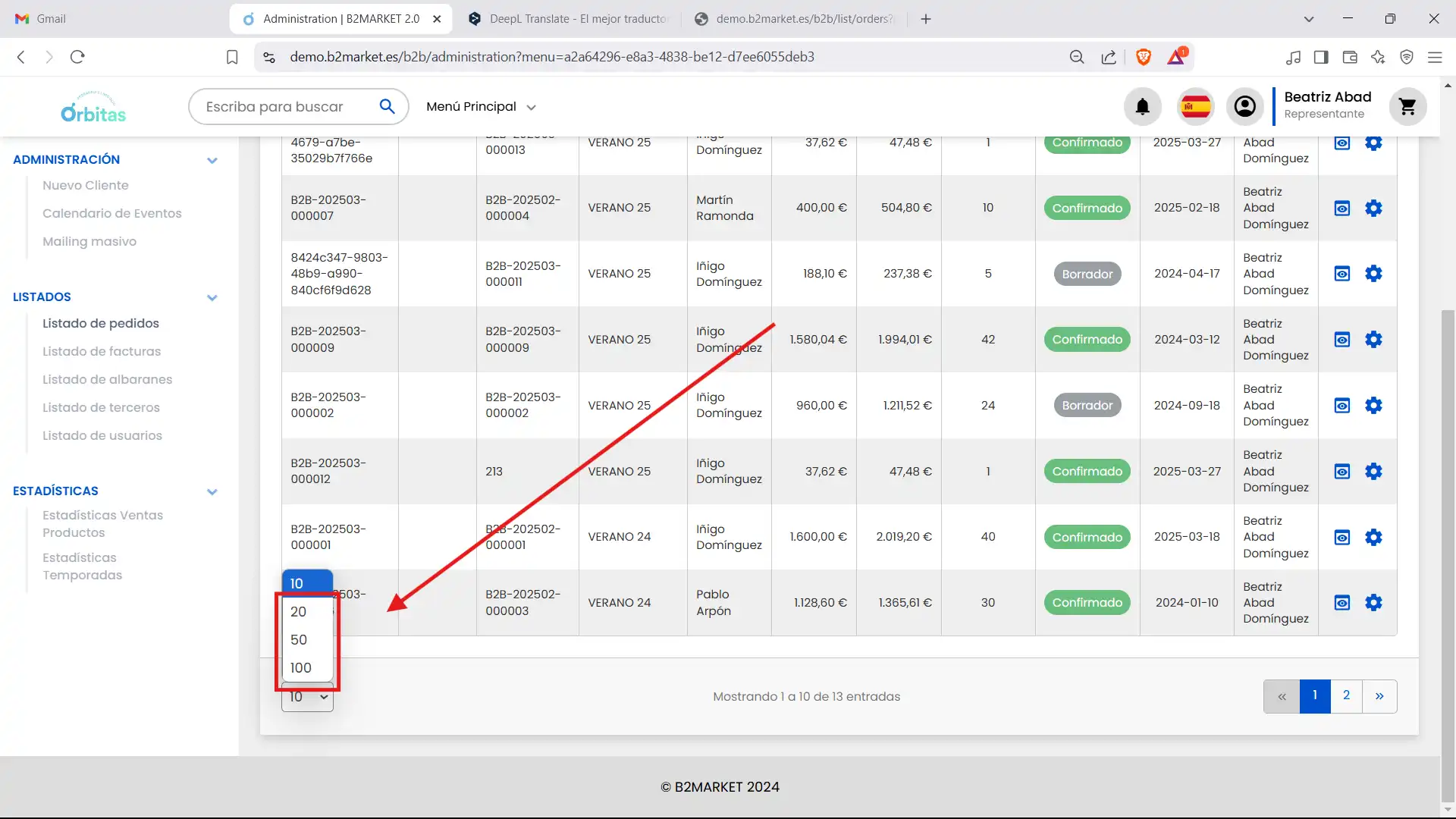 Mostrar más pedidos