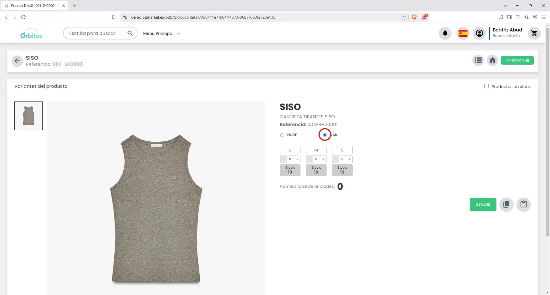 Seleccionar una variante de una prenda