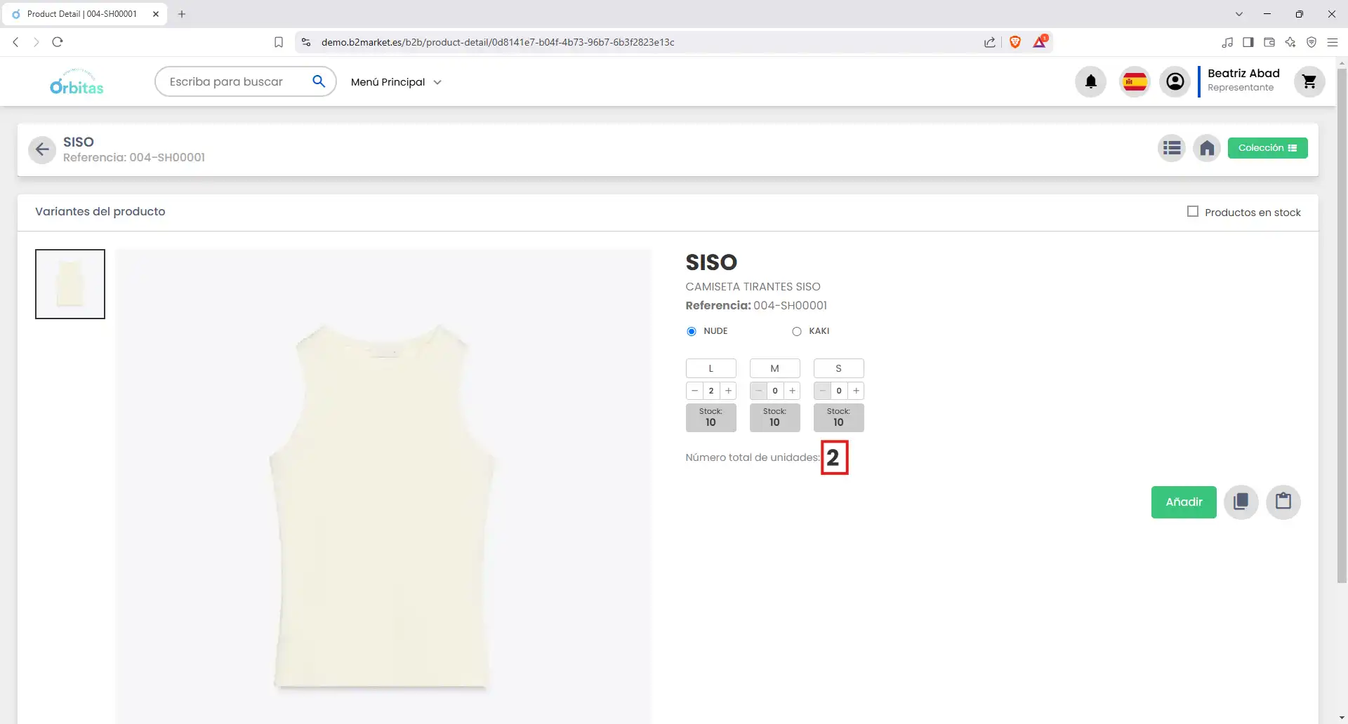 Cantidades añadidas total zona