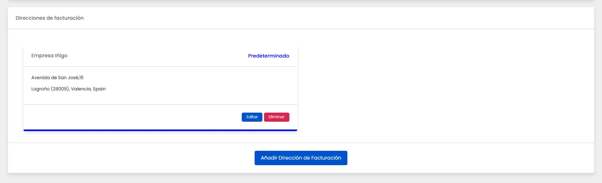 Pantalla Direcciones de facturacion