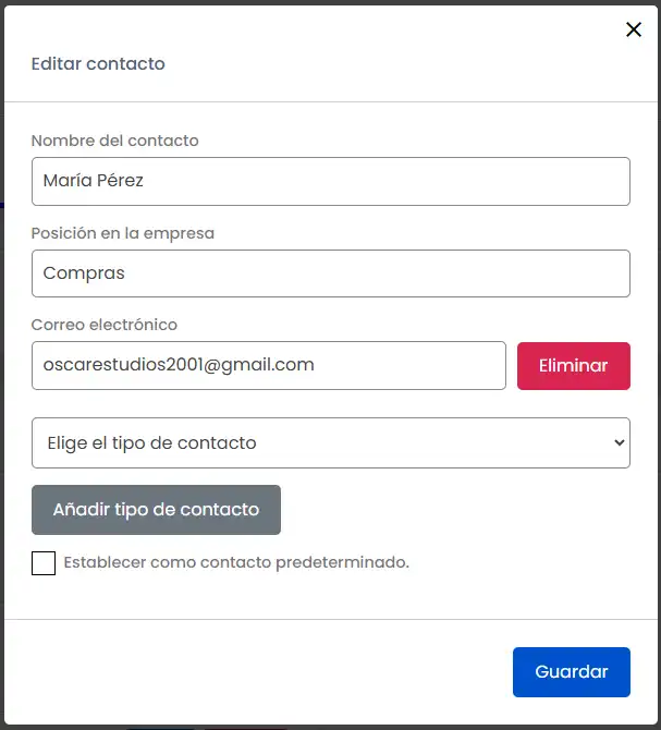 Pantalla edición contacto