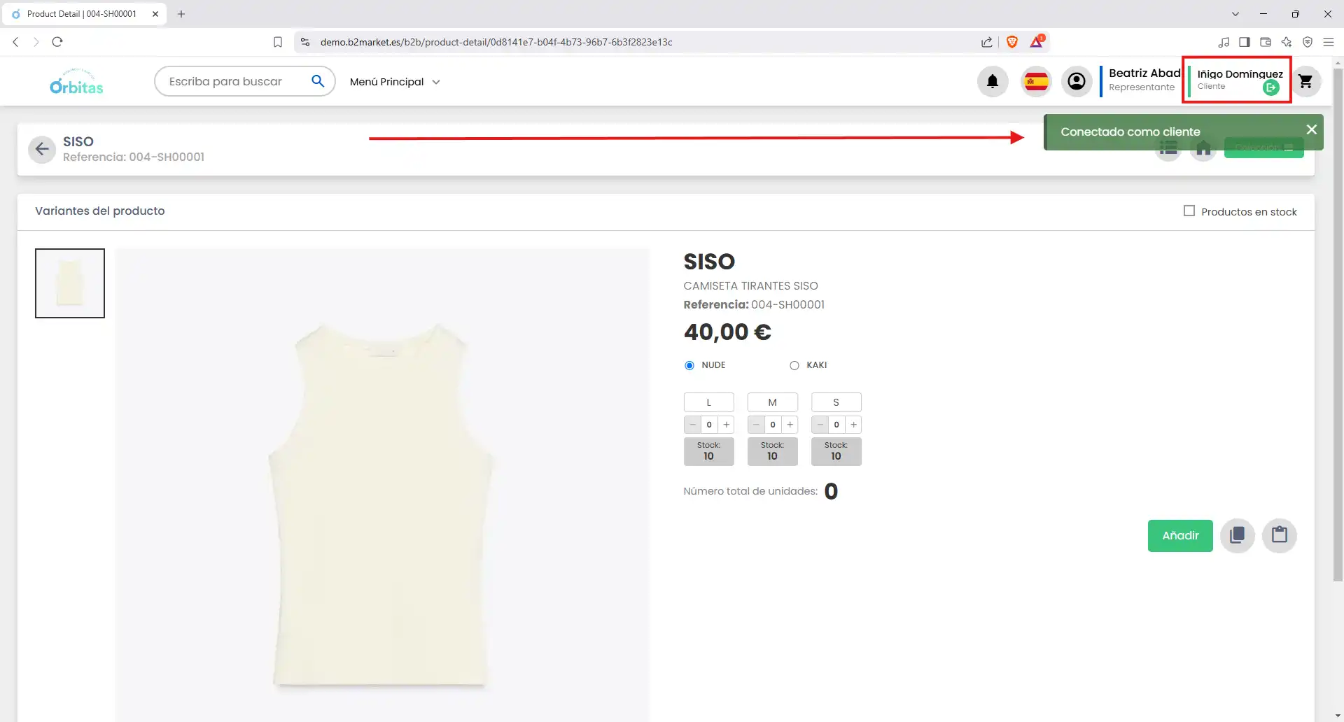 Cliente seleccionado