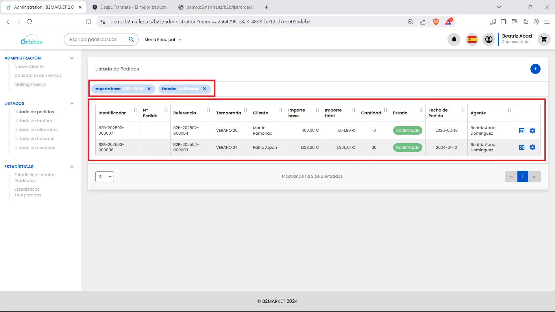 Varios filtros aplicados