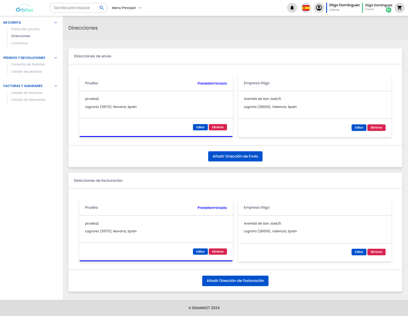 Pantalla direcciones