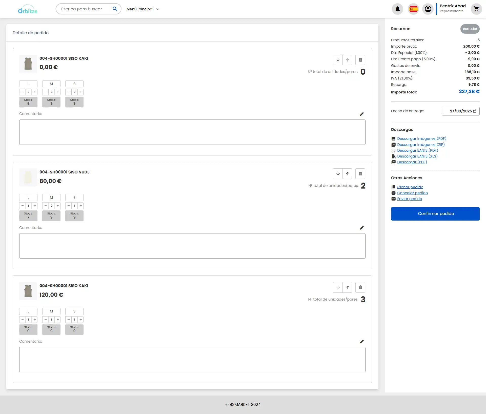 Pantalla edición detallada