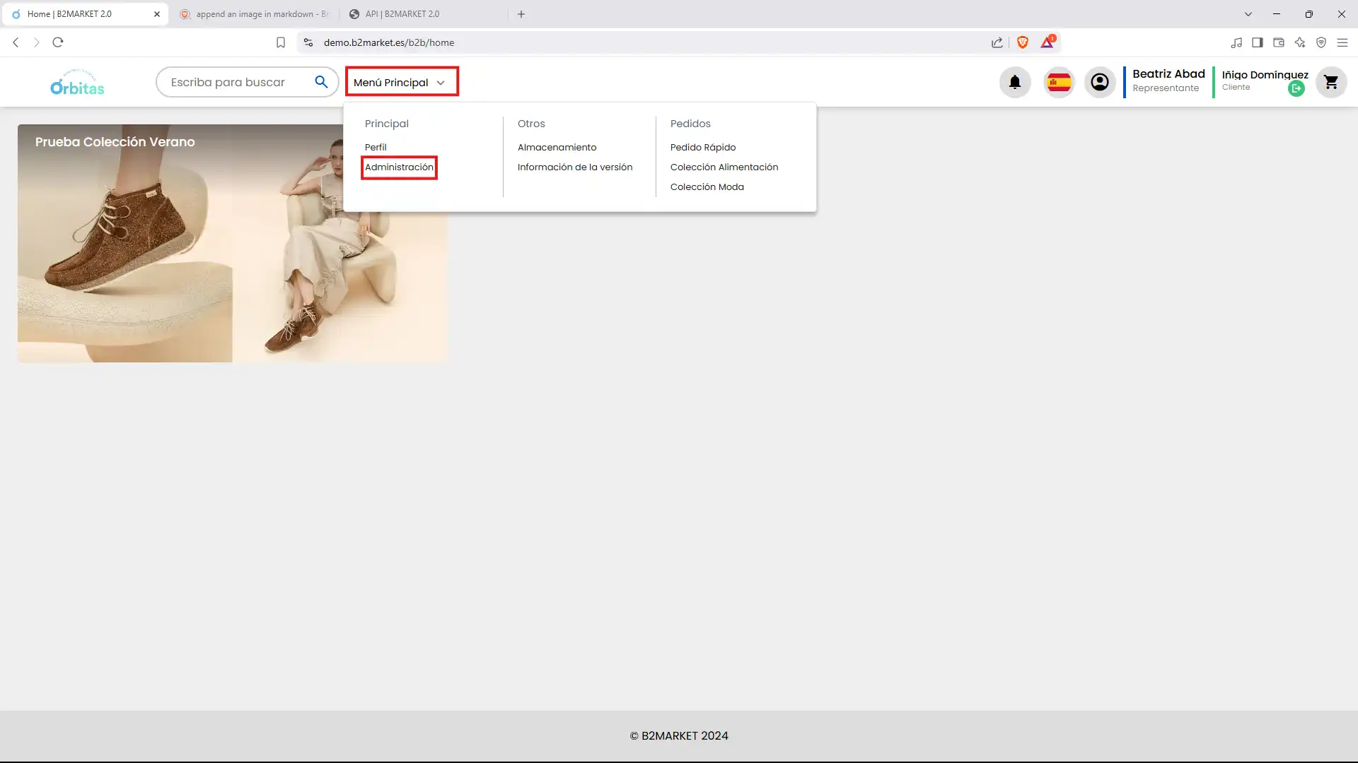Seleccionar Menú Administración