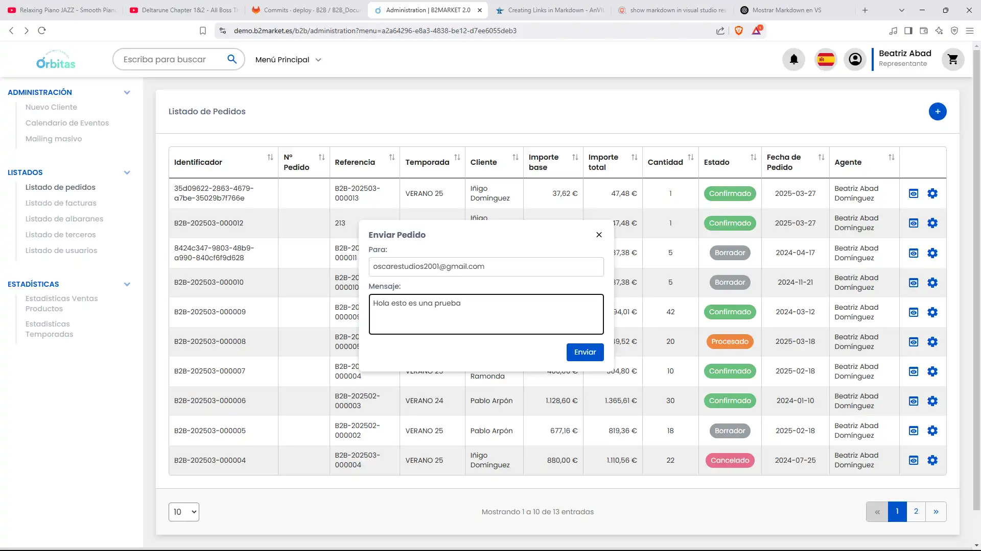 Modal email detalles