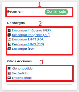 Apartado panel de resumen por pedido