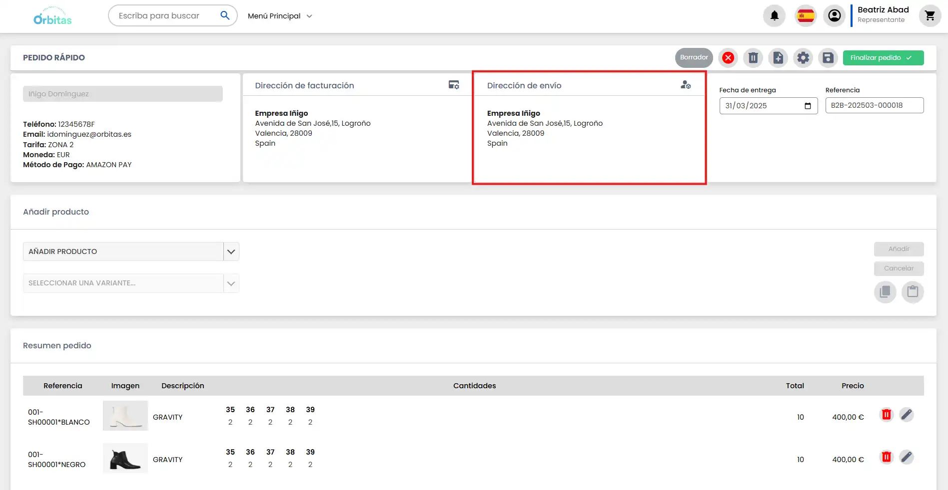 Dirección de envío