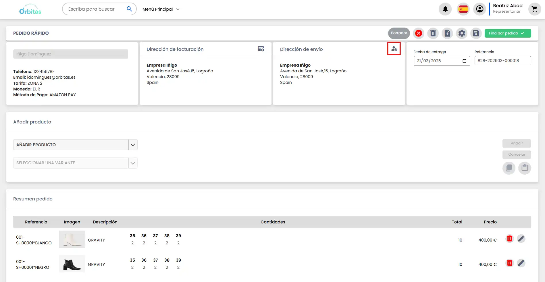 Dirección de envío
